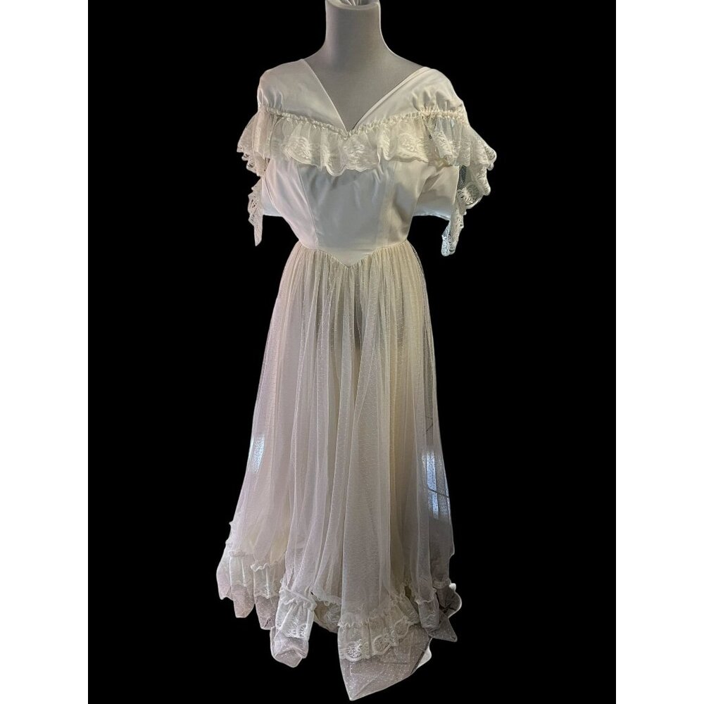 Lace Dress Boho Cottage Core Prairie renaissance fairy Bell sleeve S 1970s